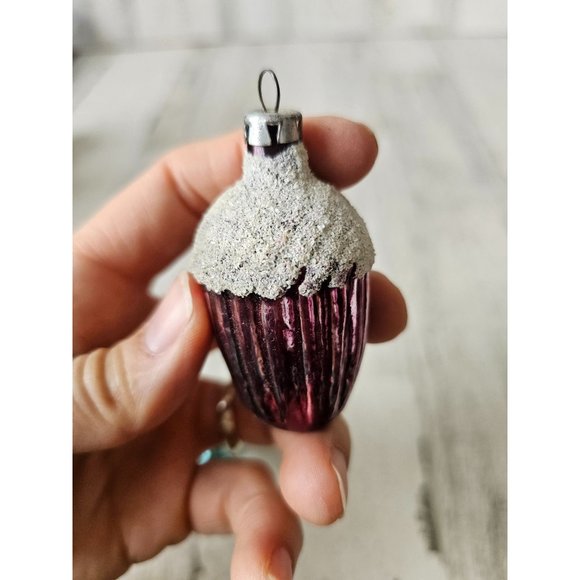 Vintage acorn glass glitter ornament flocked frosted Xmas tree - Picture 4 of 11